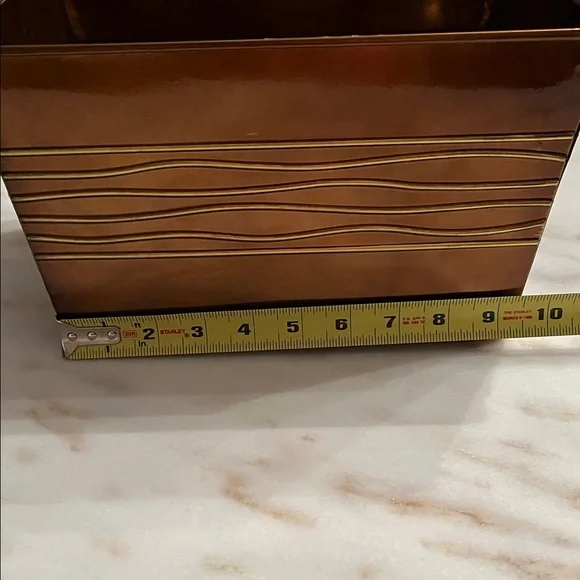 Vtg Hued Metal Copper Gold Color Bin Harry & David Gift Container Organizer Box - Picture 10 of 10